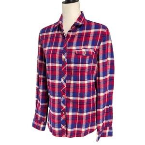 BDG Boyfriend Fit Flannel Shirt Plaid Blu/Red/White Size Small